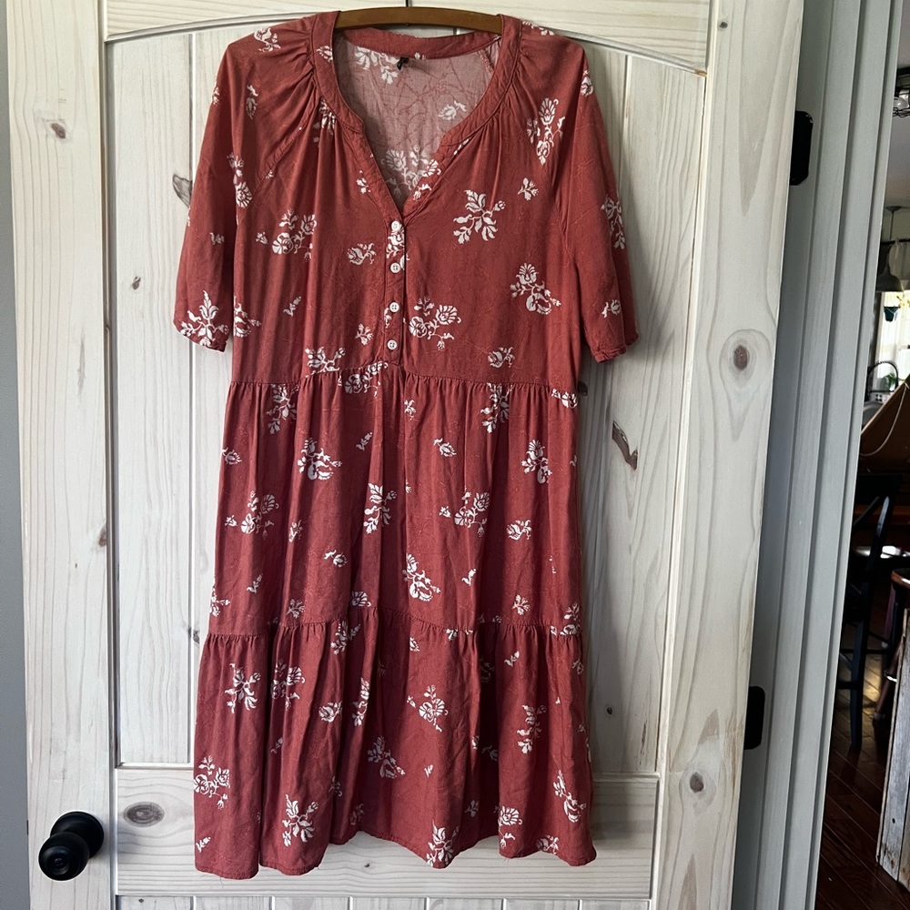 Floral Button-Down Dress in Rust